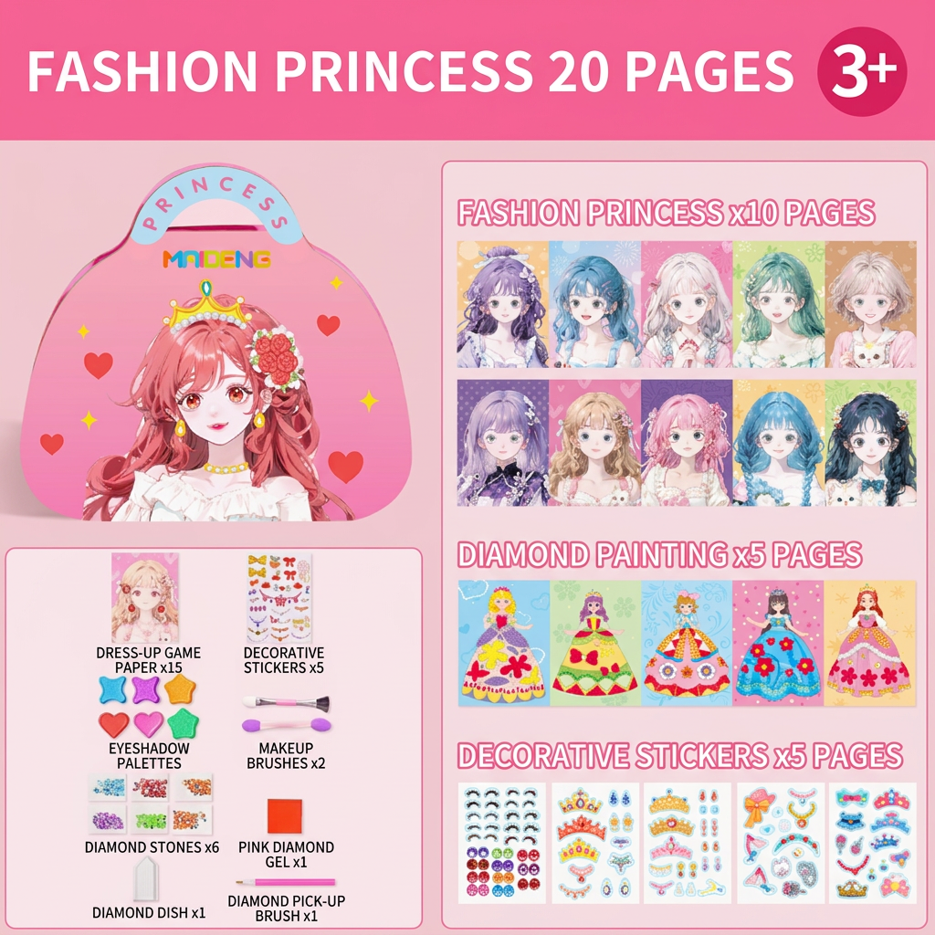 👗Special Diamond Painting & Princess Book Makeup Craft Kits Foil Art Books Set Play on Paper