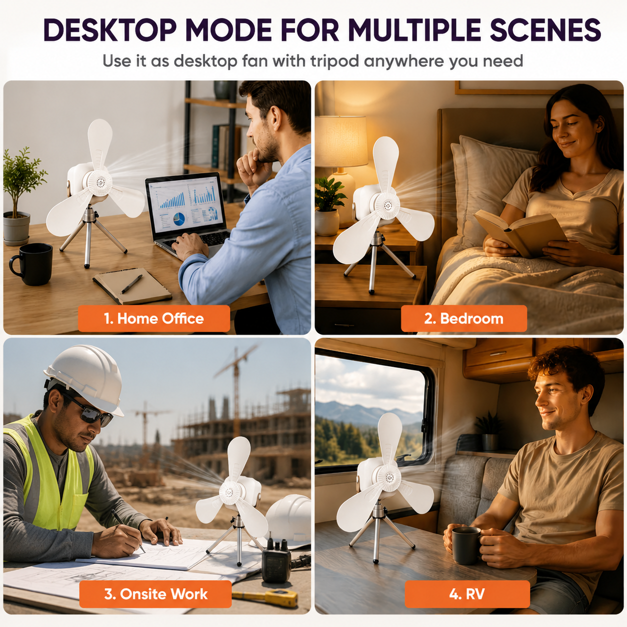 Portable Ceiling Fan with LED Light