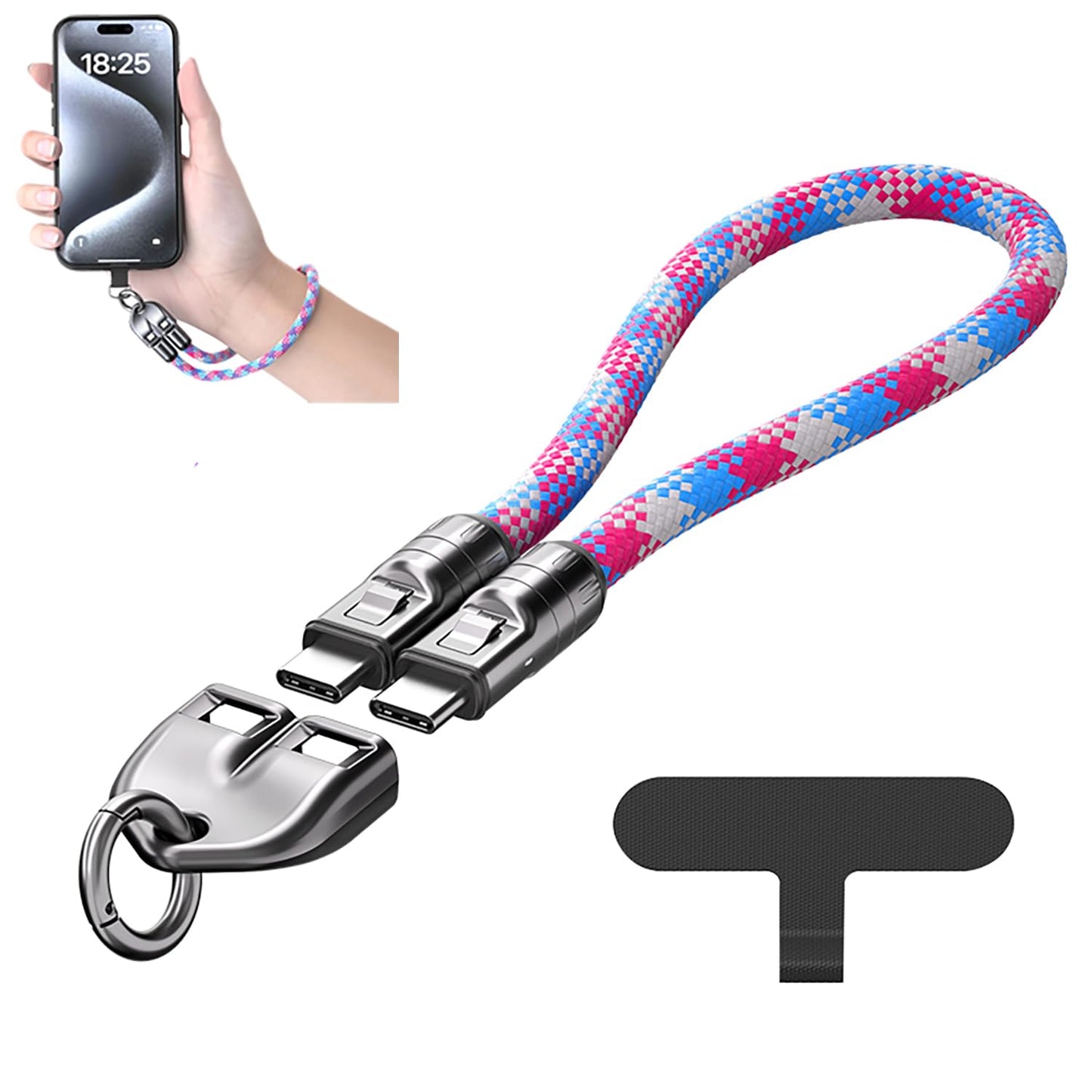 240W USB-C to USB-C Fast Charging Cable Lanyard & Wearable Wrist Strap