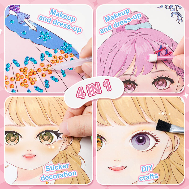 👗Special Diamond Painting & Princess Book Makeup Craft Kits Foil Art Books Set Play on Paper