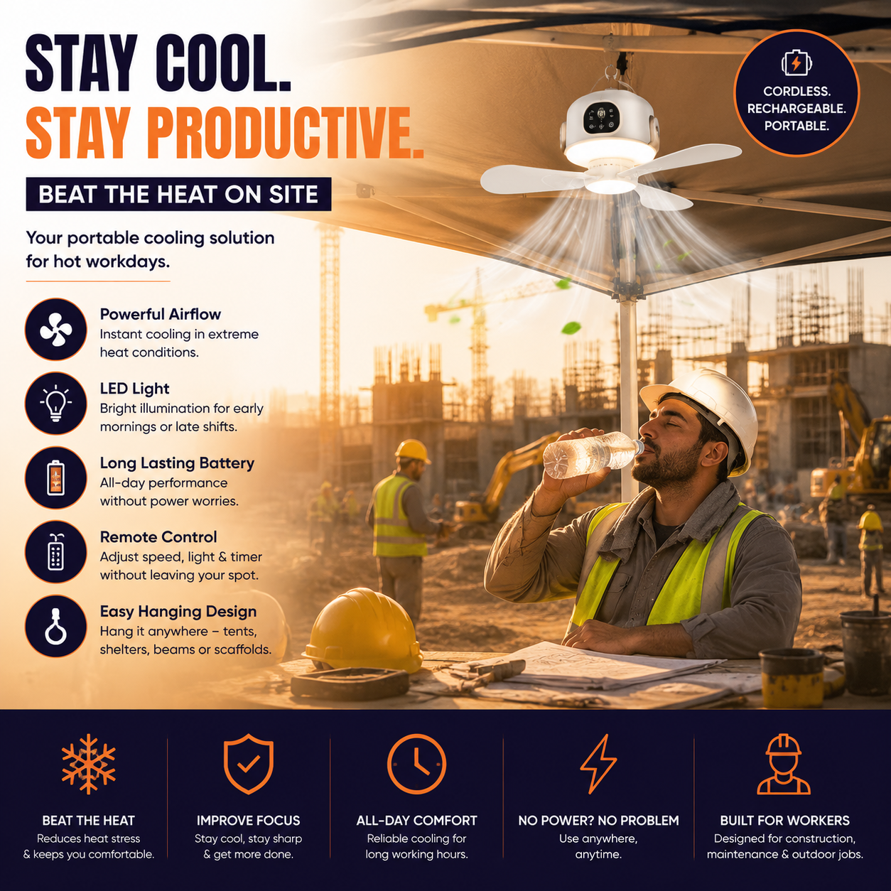 Portable Ceiling Fan with LED Light