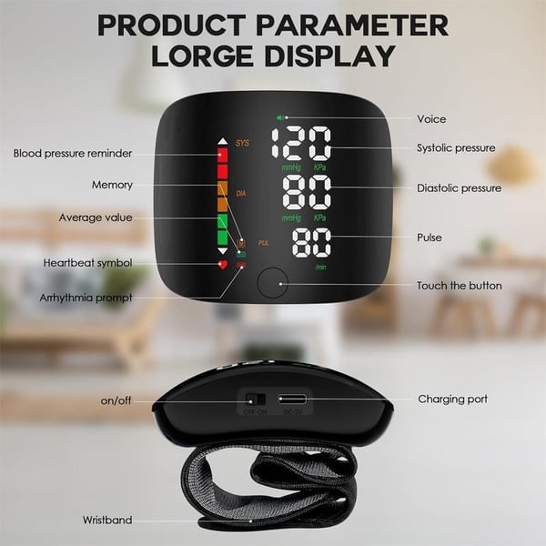 Wrist Blood Pressure Monitor – LED Display, Health Tracking