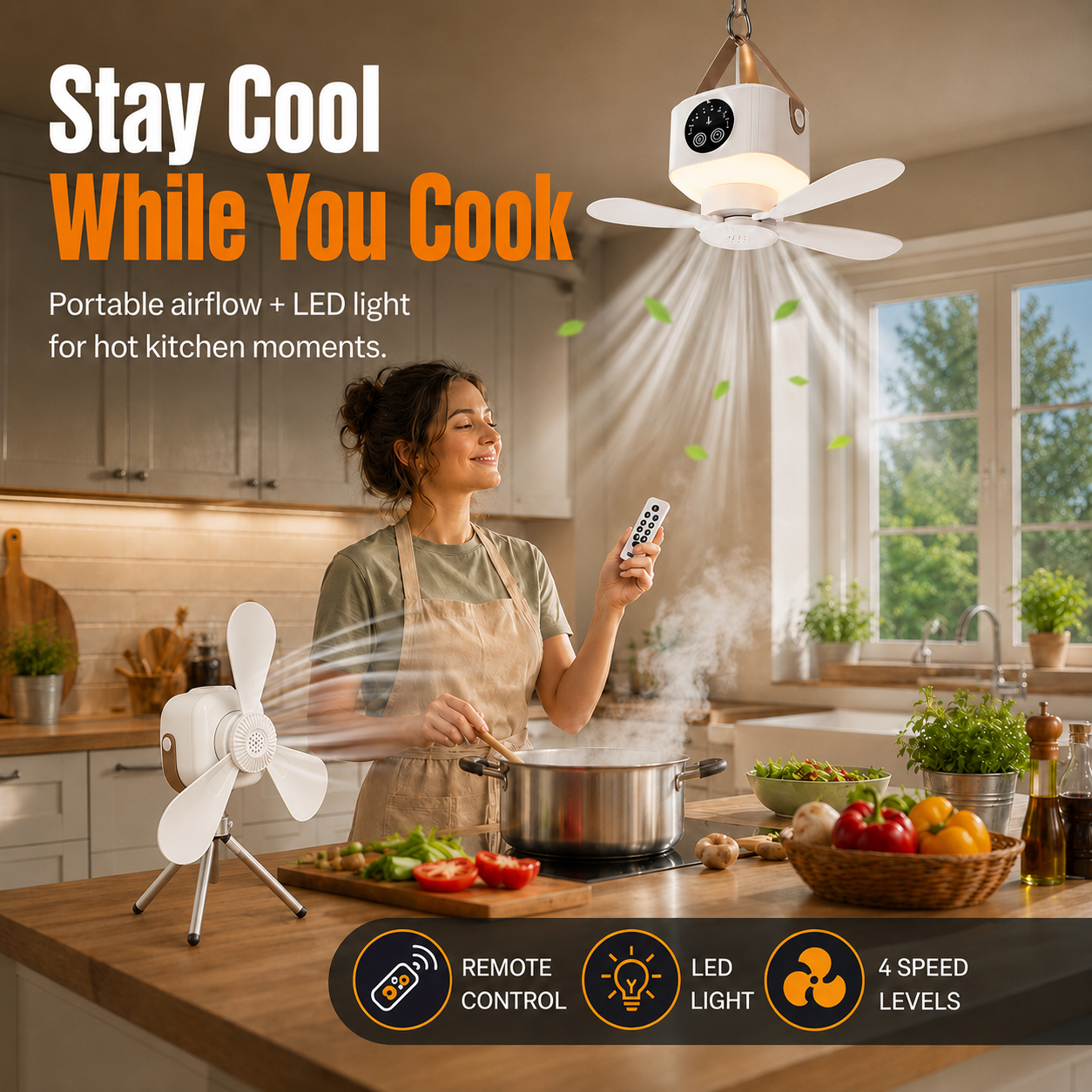 Portable Ceiling Fan with LED Light