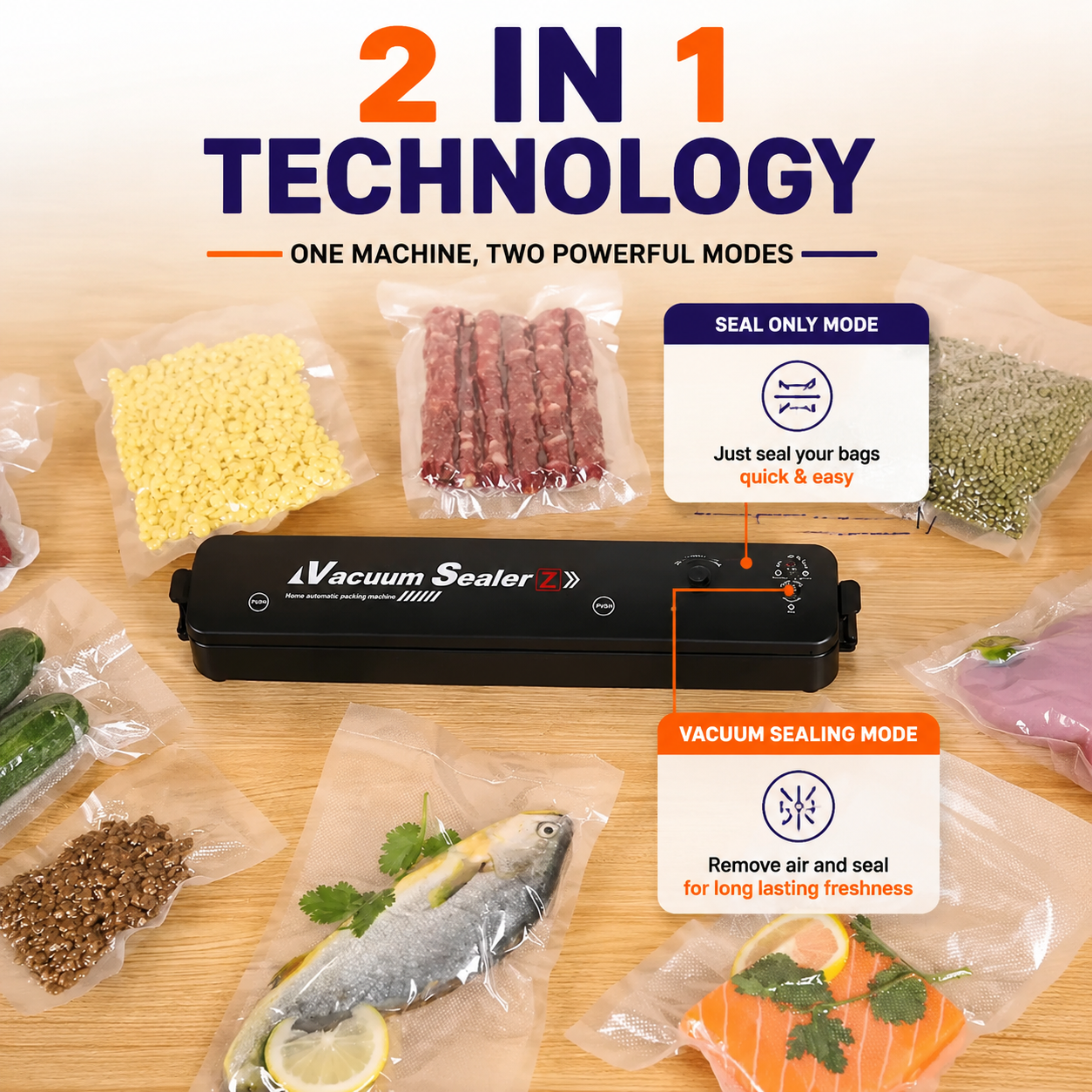 2-in-1 Food Vacuum Sealer – Keep Food Fresh for Months