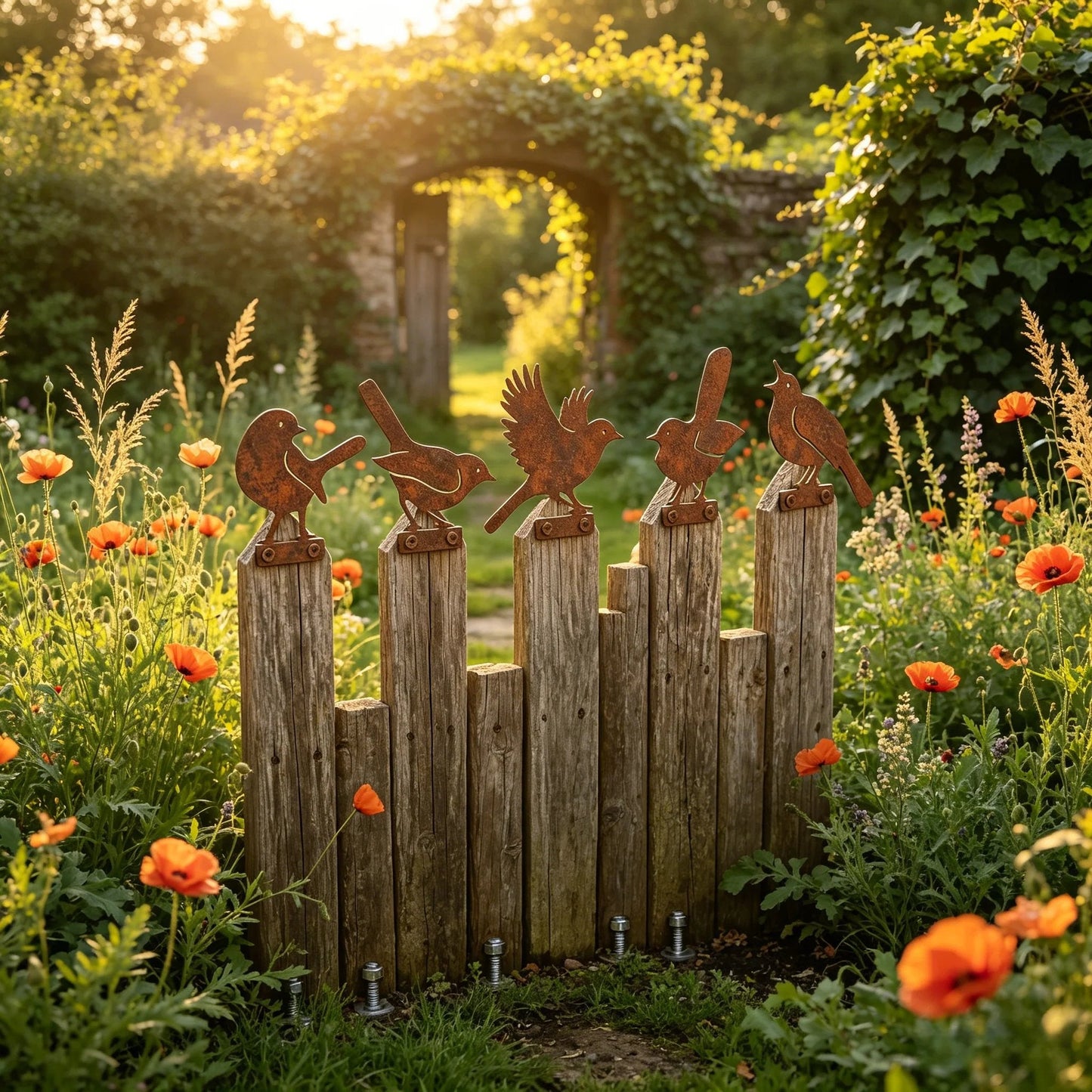 5-Piece Lifelike Rusty Metal Bird Silhouettes Garden Art