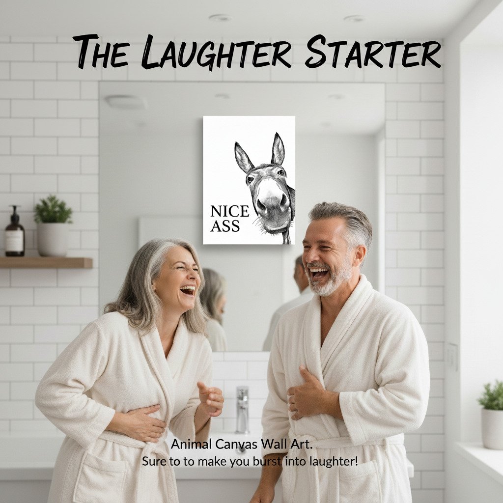 Funny Bathroom Wall Art - "Nice Ass" Donkey Print(No Frame)