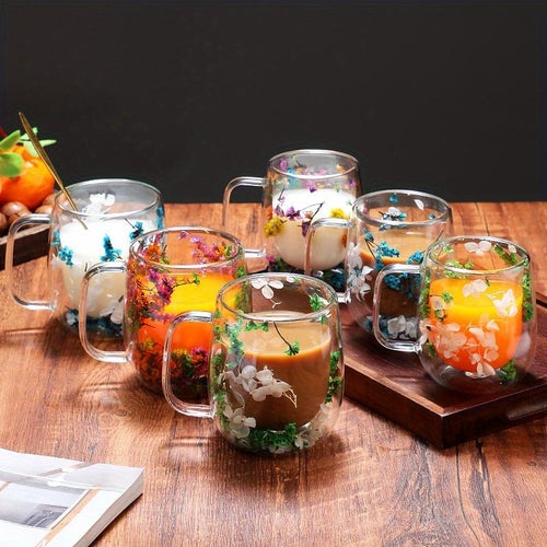 🎄🌸Transparent Double Glass Flower Tea Cup 350 ml