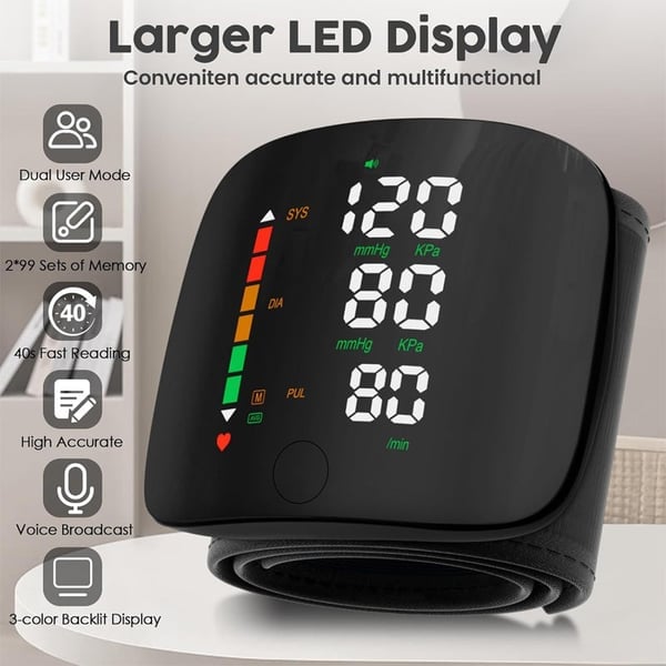 Wrist Blood Pressure Monitor – LED Display, Health Tracking
