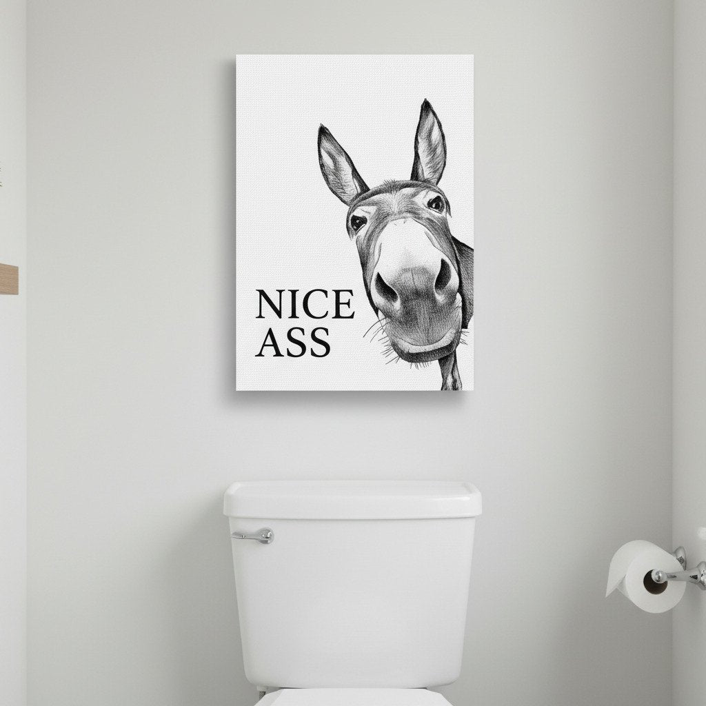 Funny Bathroom Wall Art - "Nice Ass" Donkey Print(No Frame)